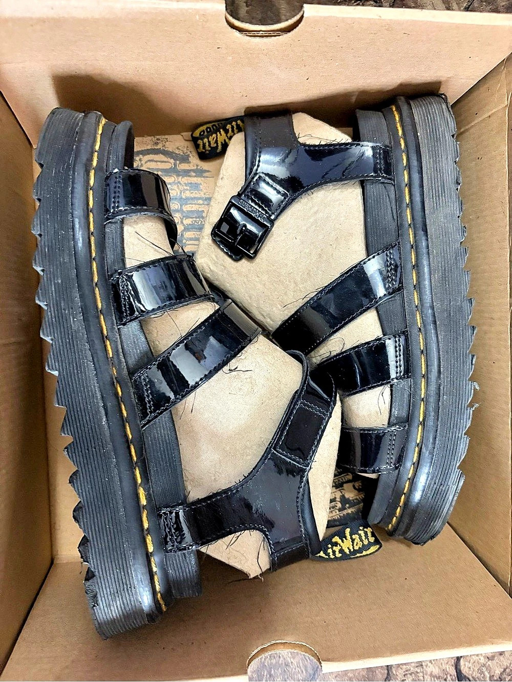 Dr. Martens Blaire Patent Leather Strap Sandals Black Buckle Sandals Like New